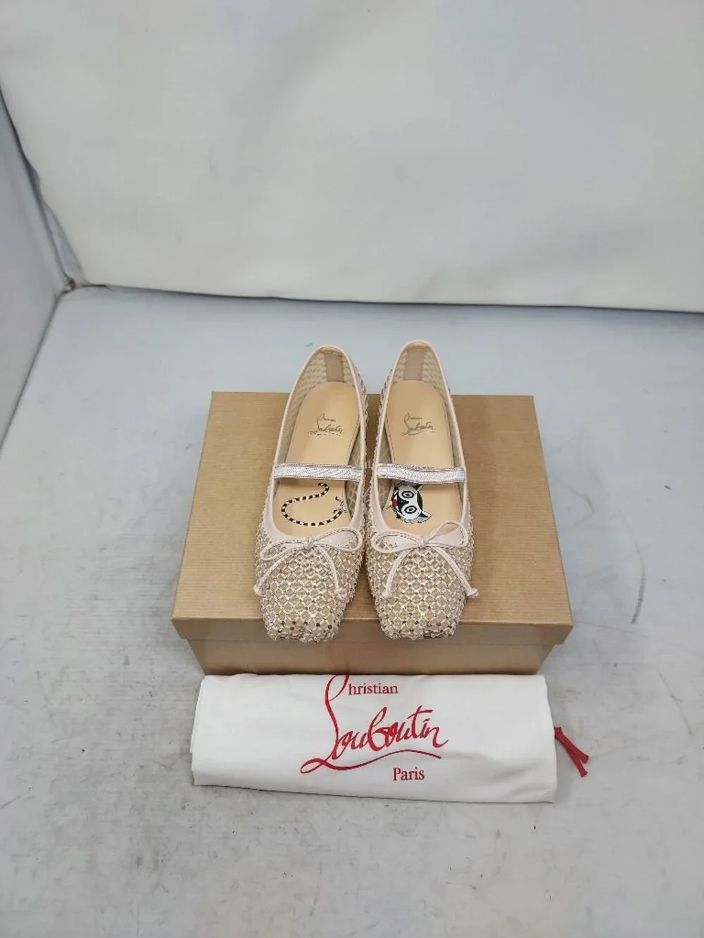 Christian Louboutin Kids Mesh Pink Crystal Baballet Flat Shoe